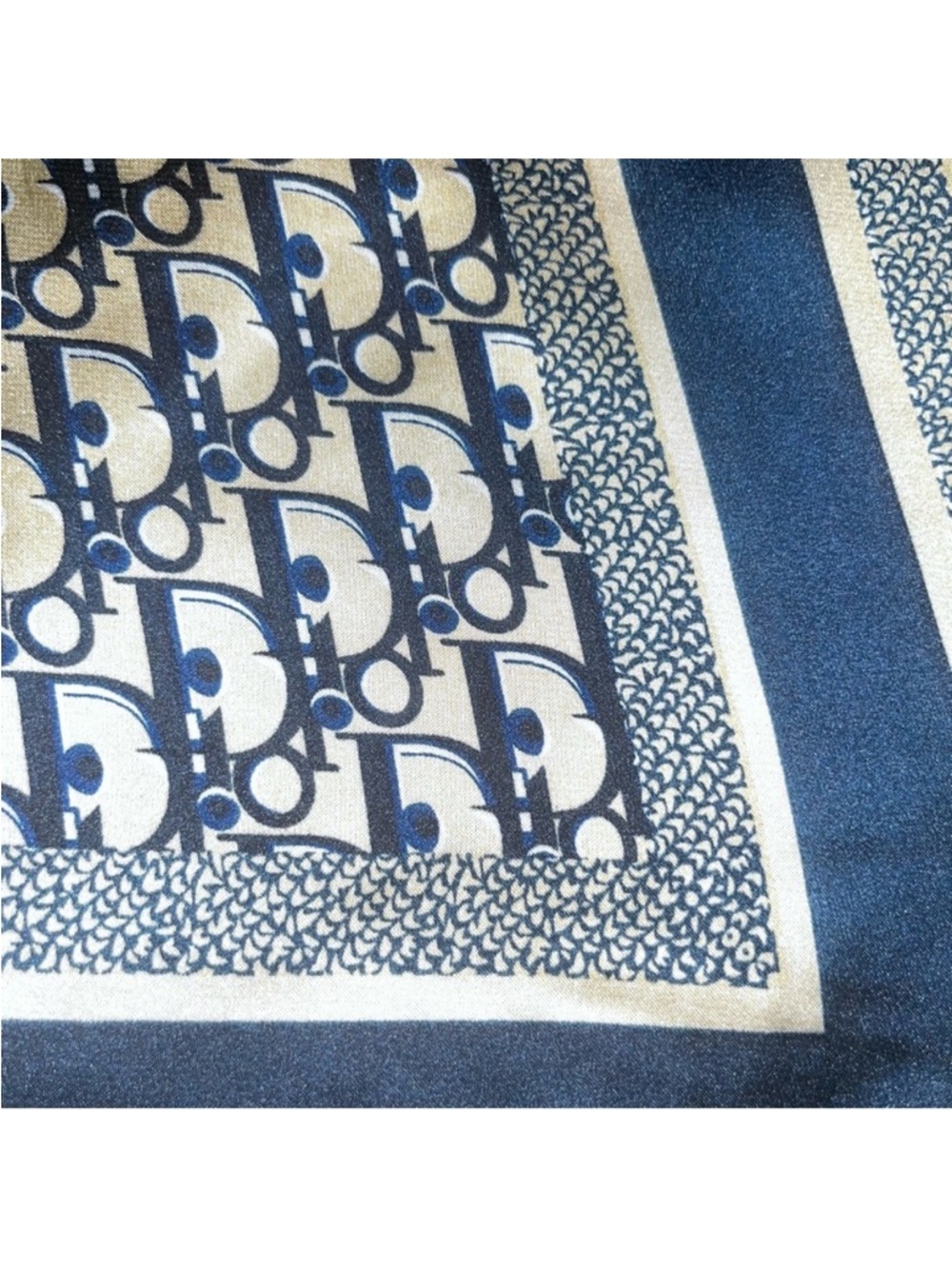 Dior Navy and Cream Logo Silk Scarf - Picture 2 of 6